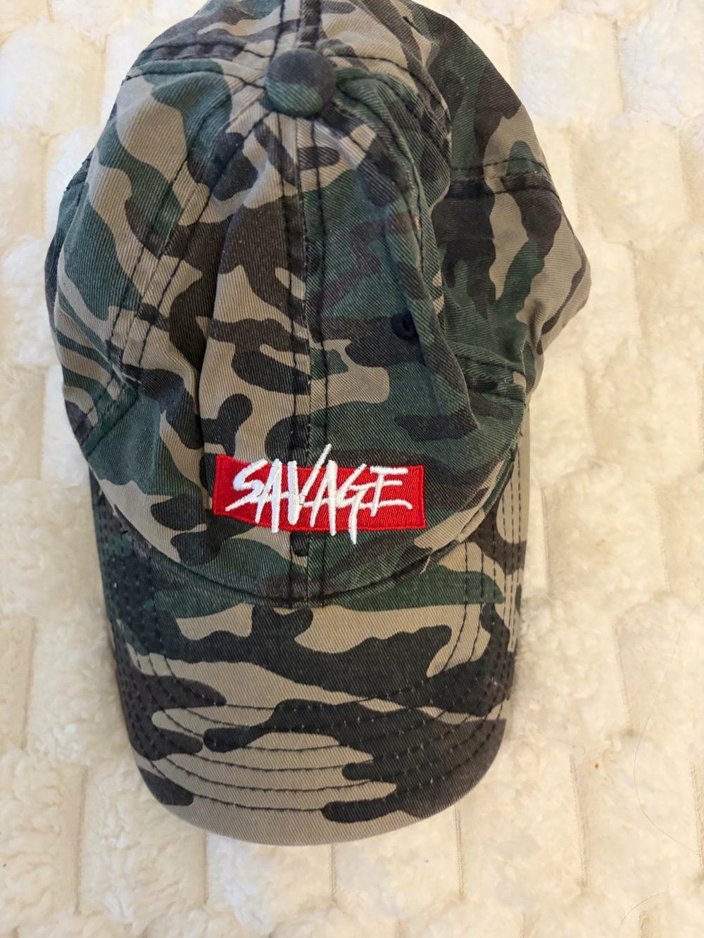 Salvage Logo Camouflage adjustable Baseball Cap - Green Camo with Red Patch